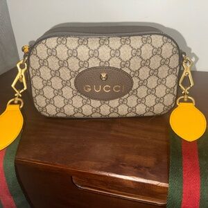 Gucci Beige and Brown Crossbody Bag with Gold Details
